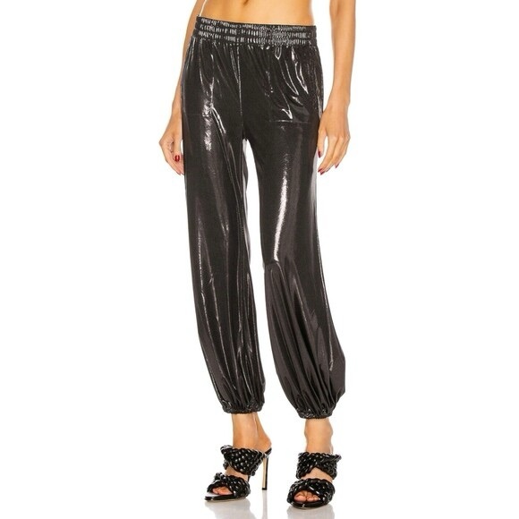 Norma Kamali sz S Boyfriend Puff Jog Pants Jogger Dark Silver Black - Picture 2 of 5